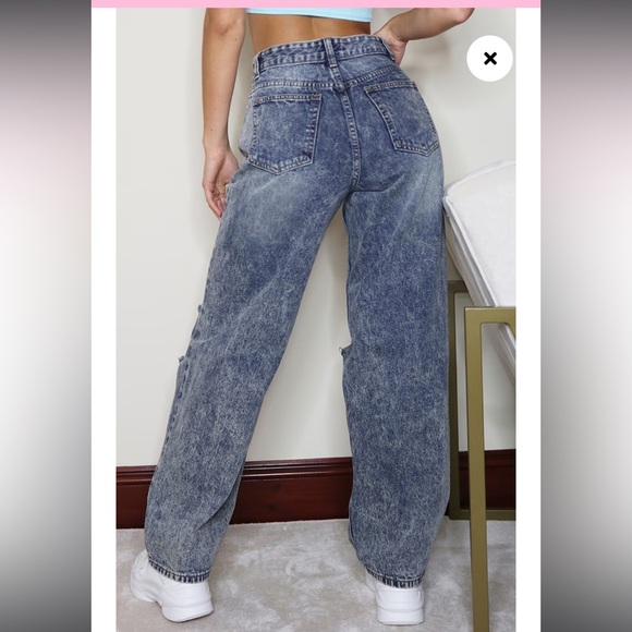 Pretty Little Things Acid Blue Baggy Low Rise Ripped Boyfriend Jeans - Picture 14 of 14